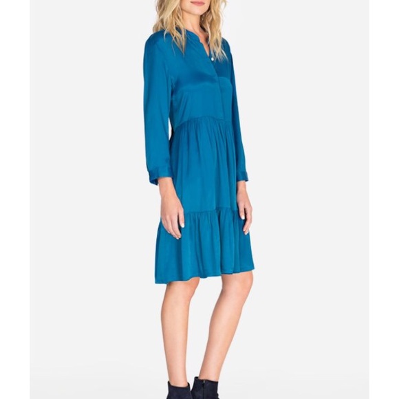 JOHNNY WAS Tiered Mandarin Collar Satiny Cottagecore Dress Peacock XS - Picture 8 of 10